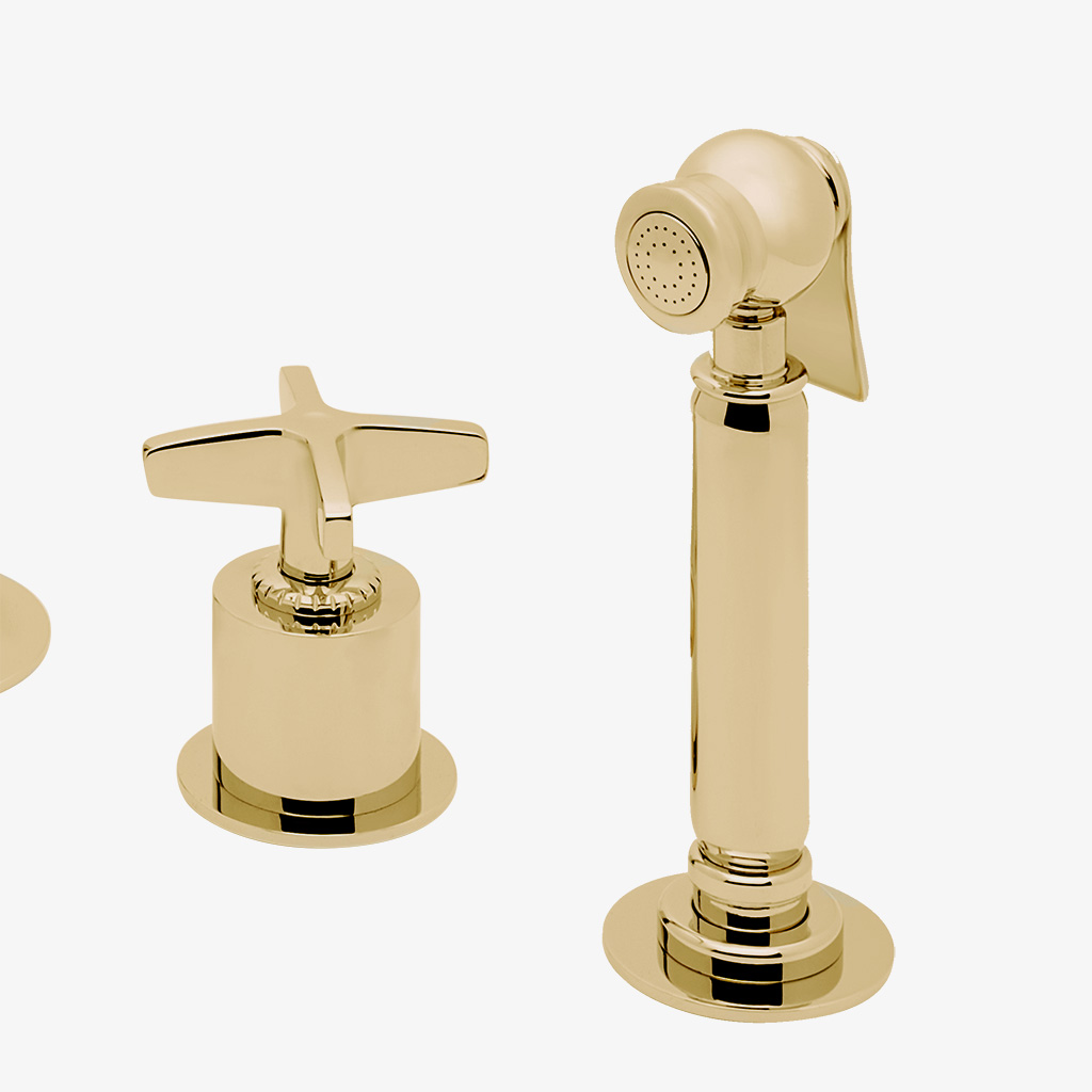 Henry Chronos Gooseneck Kitchen Faucet with Cross Handles and Spray