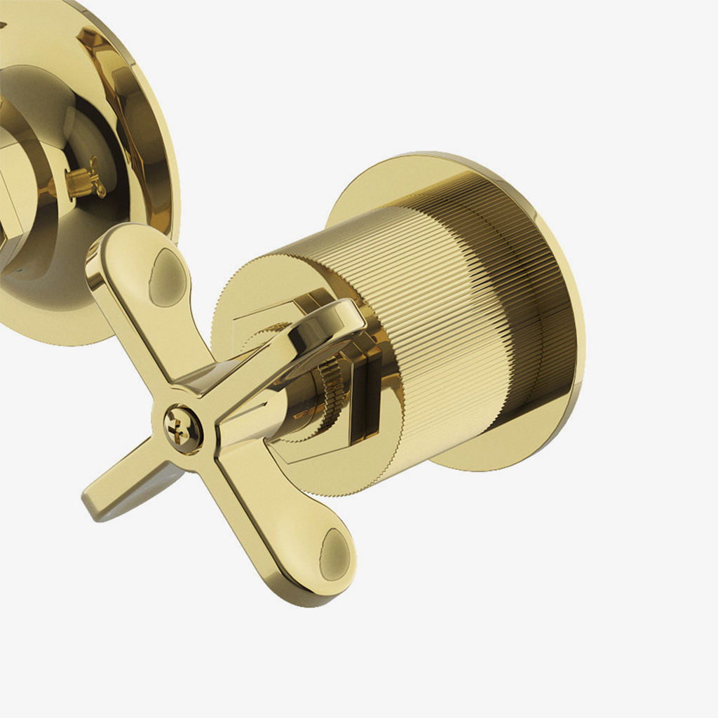 Henry Wall Mounted Lavatory Faucet with Coin Edge Cross Handles