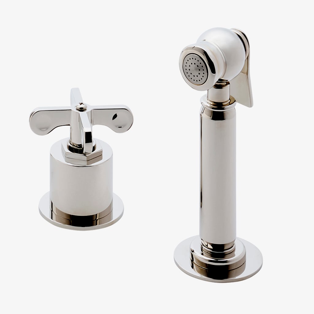 管理No.(361)　激レア特注　ムチョウワークス　３連ジョイントマウス60cm Henry Three Hole Gooseneck Kitchen Faucet with Cross Handles and Spray