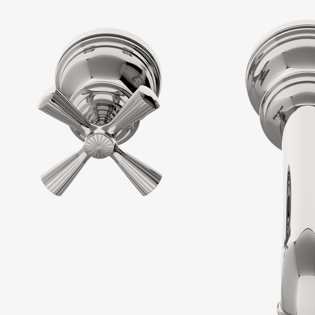 Discover Foro Three Hole Wall Mounted Lavatory Faucet with Metal