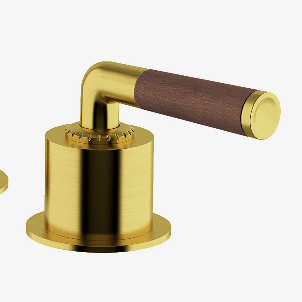Henry Chronos Gooseneck Lavatory Faucet with Walnut Lever Handles