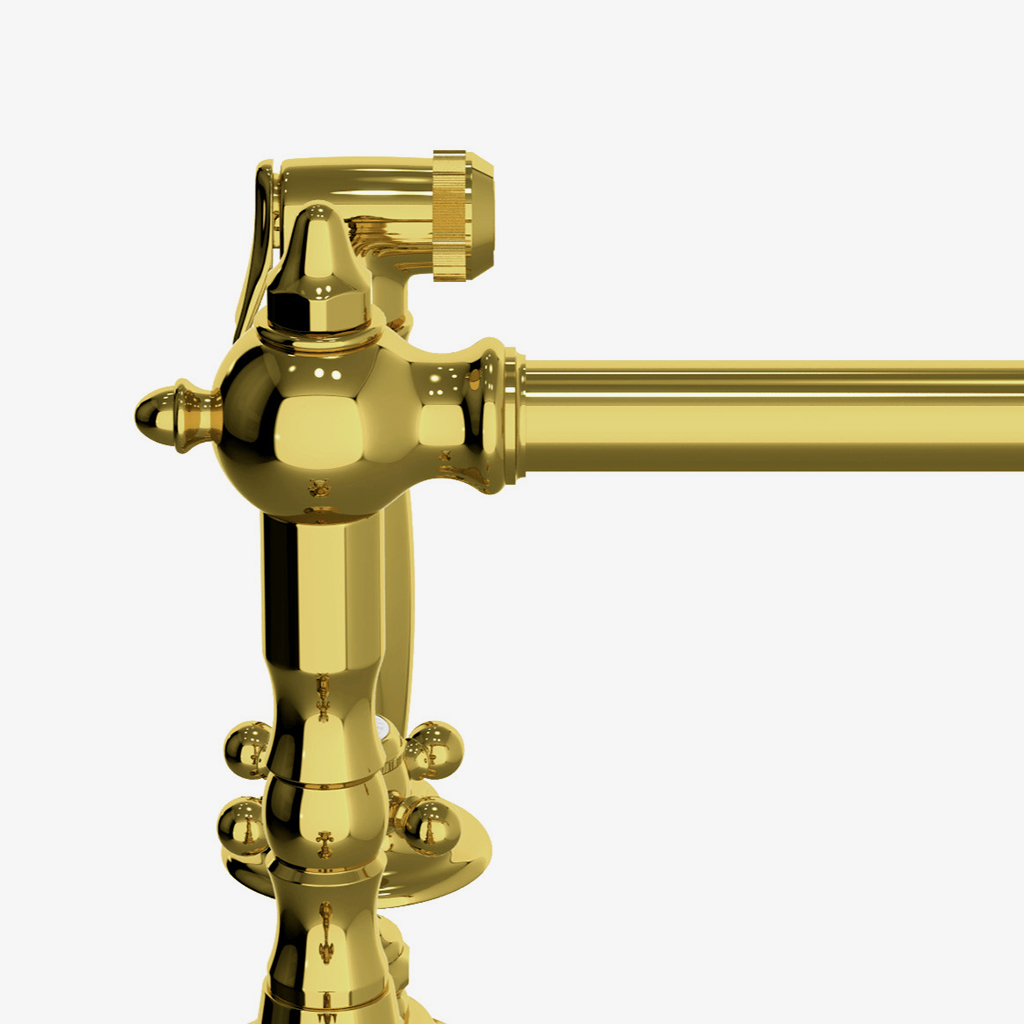 Discover Julia Three Hole High Profile Kitchen Faucet, Metal Cross